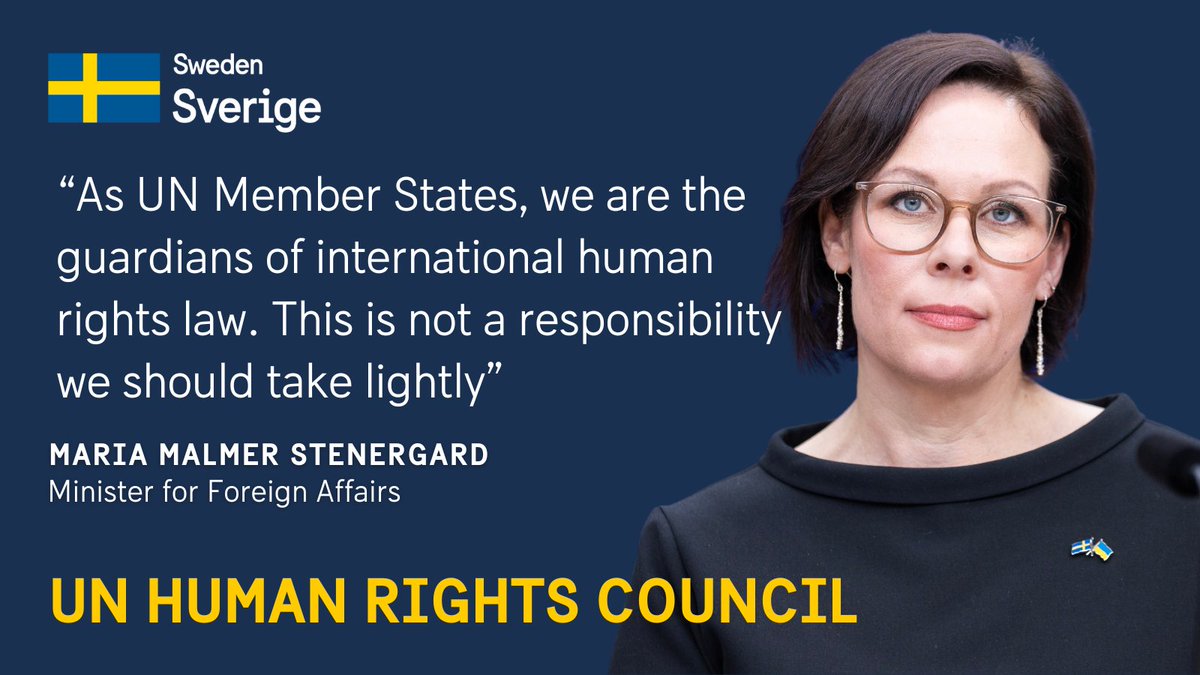 Swedish Ministry for Foreign Affairs (@swemfa) on Twitter photo The 58th session of the UN Human Rights Council (UNHRC) is currently underway.
Minister for Foreign Affairs <a href="/MariaStenergard/">Maria M Stenergard</a> highlights the UNHRC’s importance in safeguarding and promoting human rights in her address at the initial high-level segment.
“The protection of human The 58th session of the UN Human Rights Council (UNHRC) is currently underway.
Minister for Foreign Affairs <a href="/MariaStenergard/">Maria M Stenergard</a> highlights the UNHRC’s importance in safeguarding and promoting human rights in her address at the initial high-level segment.
“The protection of human
