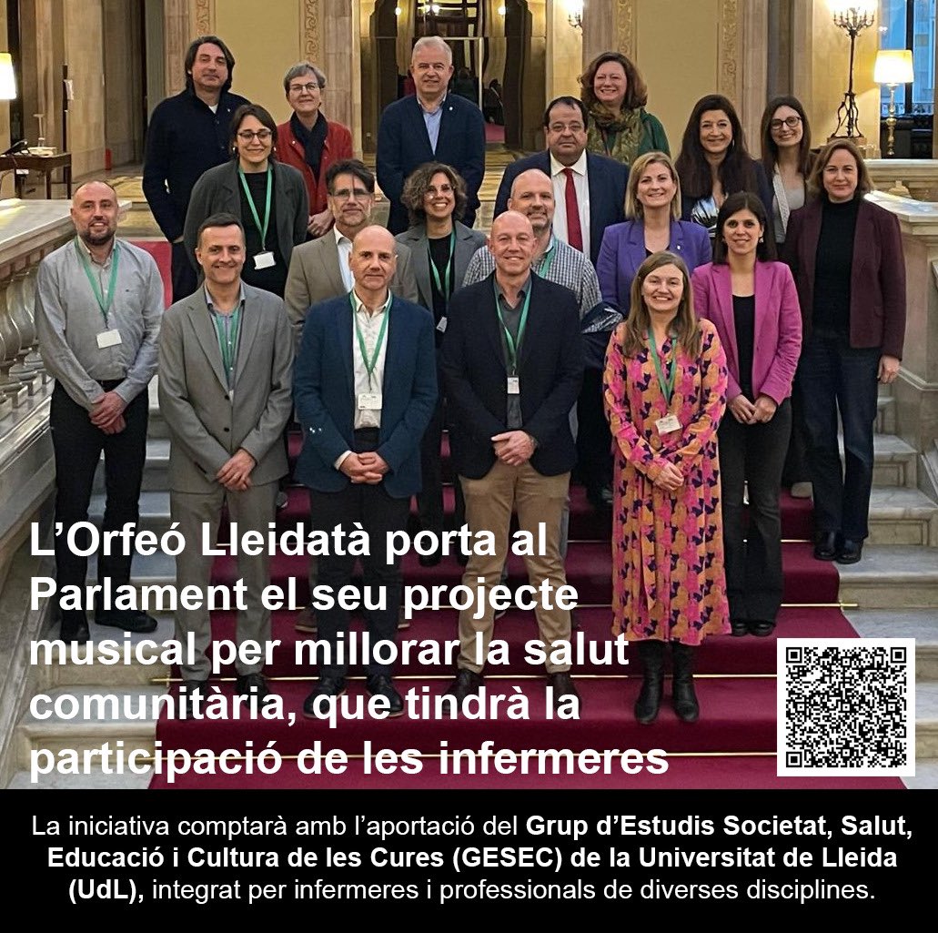 "L’Orfeó Lleidatà porta al Parlament el seu projecte musical per millorar la salut comunitària, que tindrà la participació de les infermeres"

• La iniciativa comptarà amb l’aportació del GESEC-UdL, integrat per infermeres i altres professionals

Llegiu a coill.org/lorfeo-lleidat…