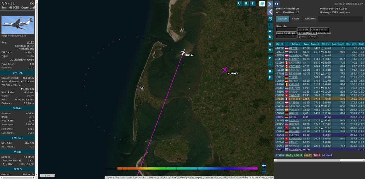 AboveEDXW's tweet photo. #NAF11: Royal Netherlands Air Force (#Gulfstream Aerospace G650 ER • V-117)
10.1 km out at 45025 ft - heading N with 1071.8 km/h. RTM ➜ IAD
https://t.co/aGpaFTOFGP
0177 • 11:16:02
#GWT #EDXW #adsb https://t.co/8Pq5v1nZxG