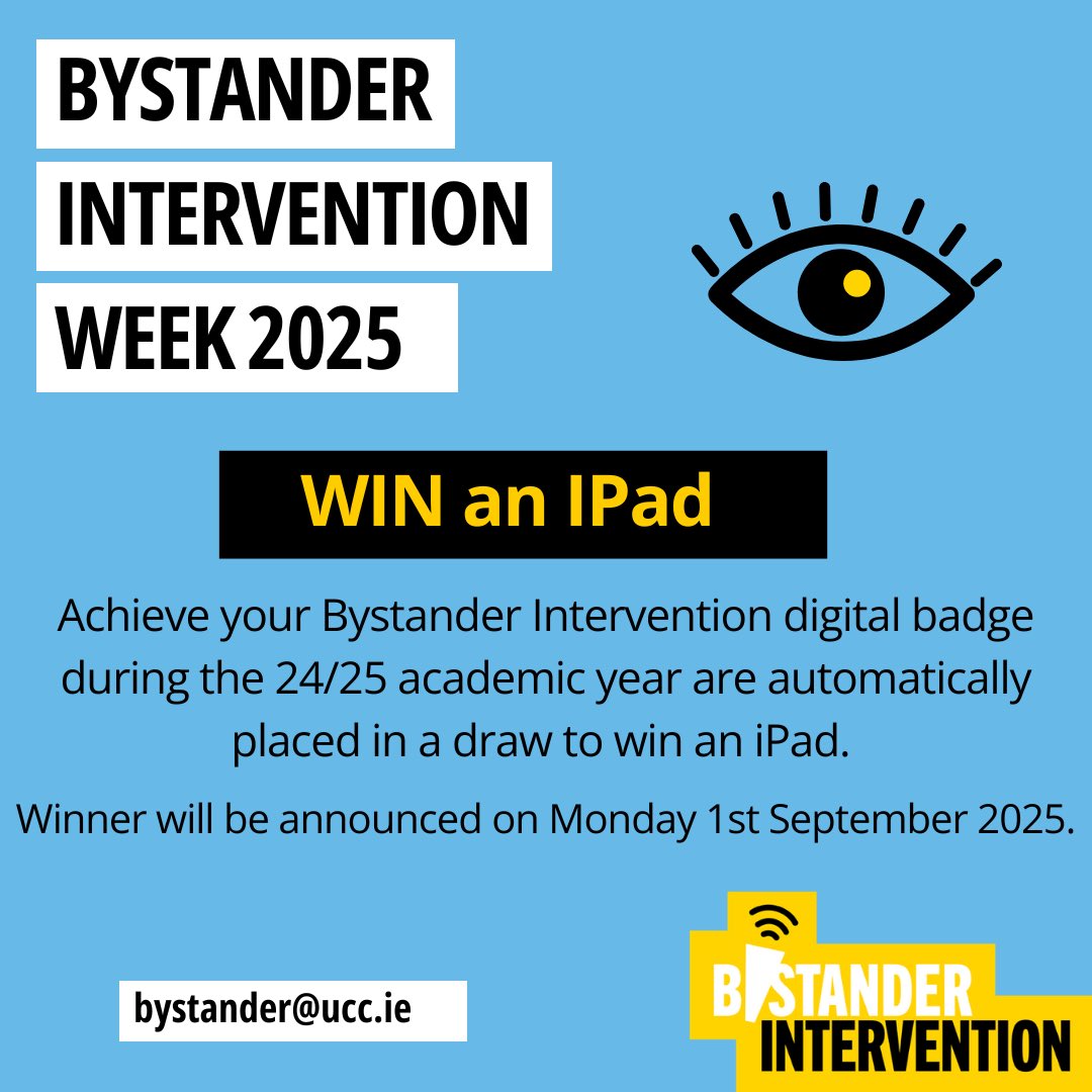BystanderUcc's tweet photo. Day 2 of Bystander Intervention Week

In-person workshop in the Tyndall - open to staff &amp; students.
Followed by a student workshop in the O’Rahilly building at 12:30.
For info, email: bystander@ucc.ie
#bystanderintervention2025 https://t.co/eYMt2arP1k