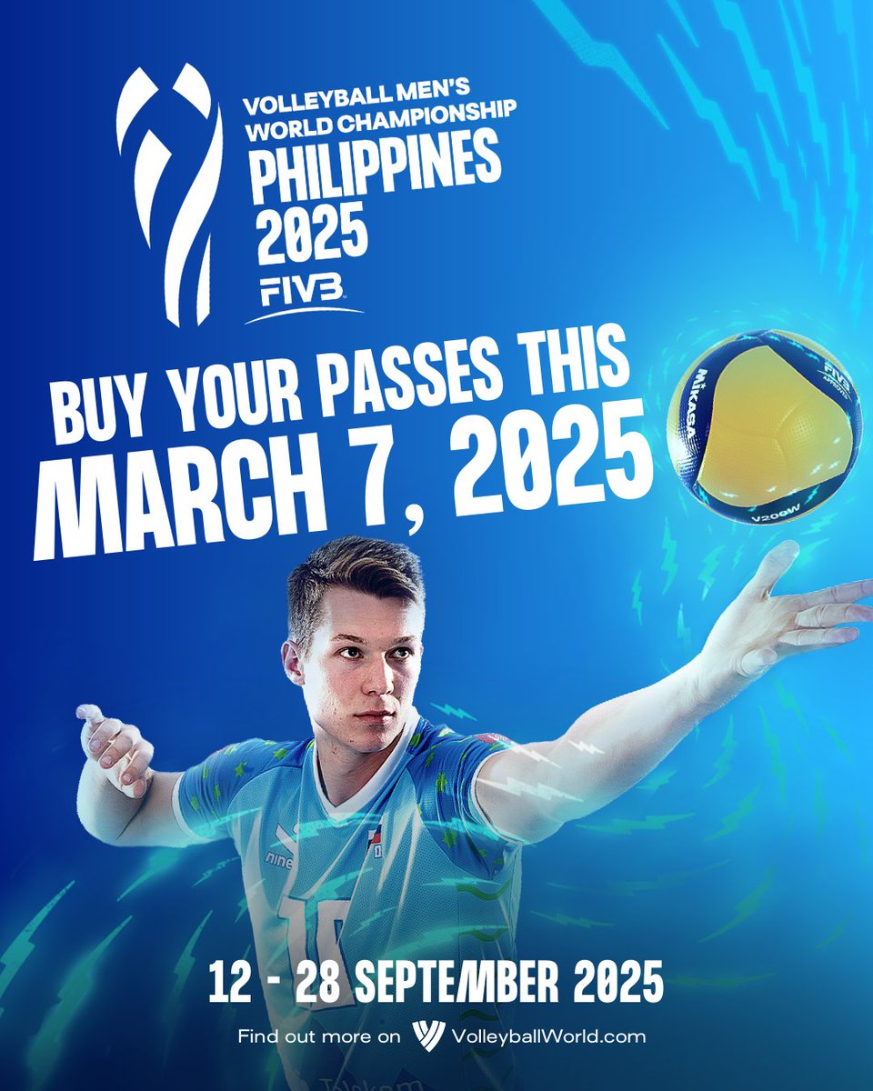 volleyball_phi's tweet photo. Start buying your passes for the 2025 Volleyball Men's World Championship this March 7, 2025! We're starting with the DAY PASS! https://t.co/qJVj1ikziX