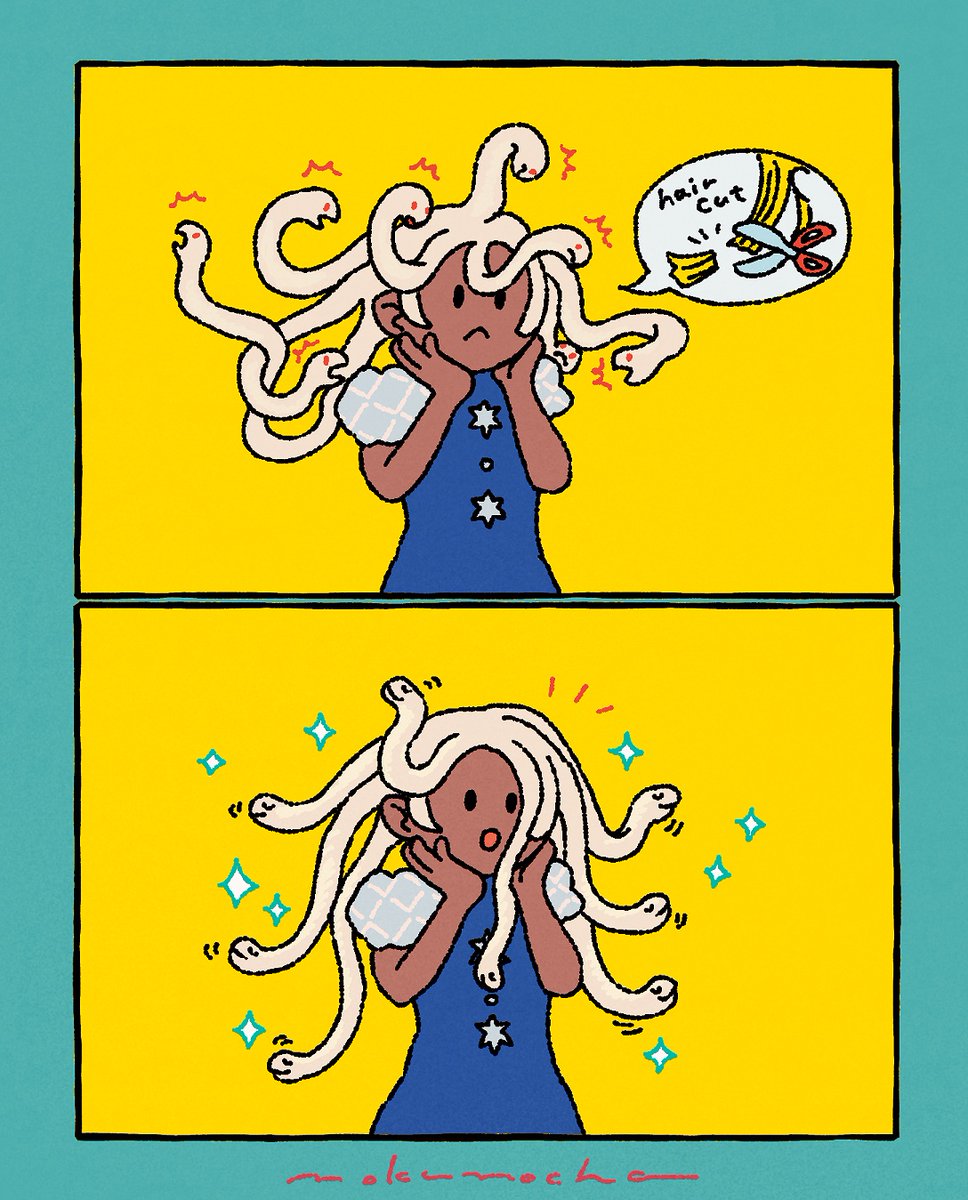 美容室の予約をしたとたん髪が落ち着きだす謎🐍

#illustration #イラスト