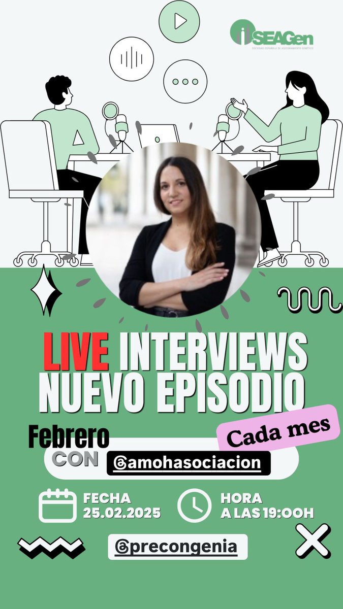 🎙️ ¡Hoy en directo!
Hablamos con <a href="/AMOHasociacion/">Asociación AMOH</a>  sobre #CáncerHereditario y el papel de las asociaciones de pacientes.

📅 25 de febrero | 🕖 19:00 h
📍 En Instagram Live: @seagen_es
🔬 No te lo pierdas y ayúdanos a dar voz a la genética y la prevención. 
#AsesoramientoGenético