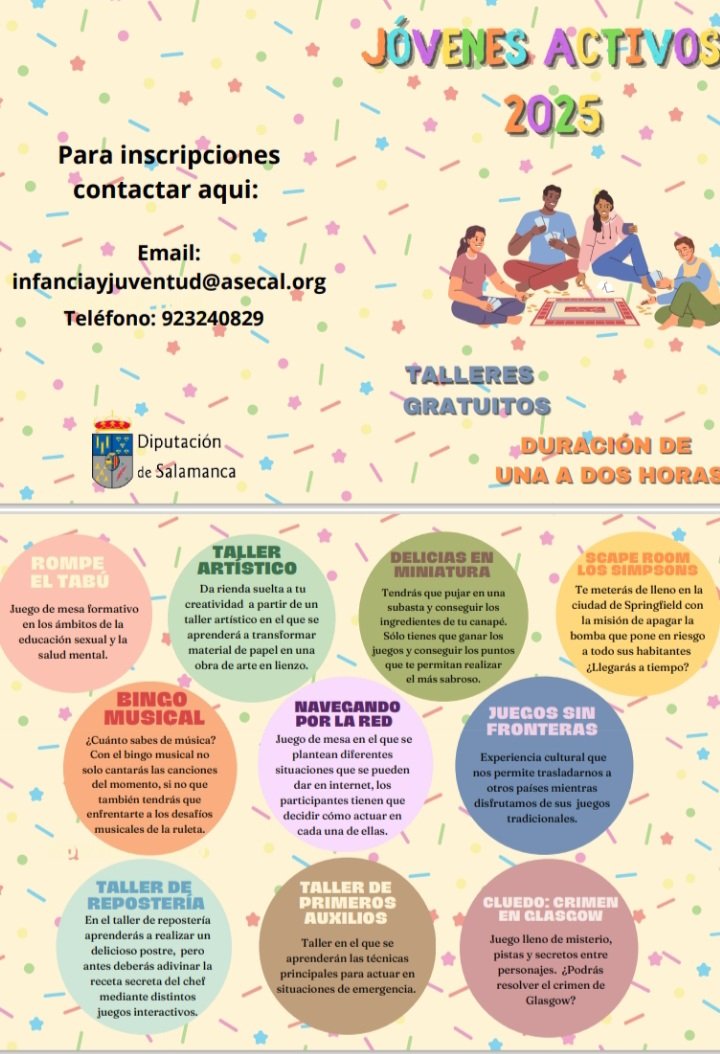 JÓVENES ACTIVOS

#AyuntamientoSanCristóbalDeLaCuesta
#ActividadesDiputacióSalamanca
#BibliotecaMunicipalPoetaTeófiloMéndezPolo
#SancrisJoven
#SancrisSiempre