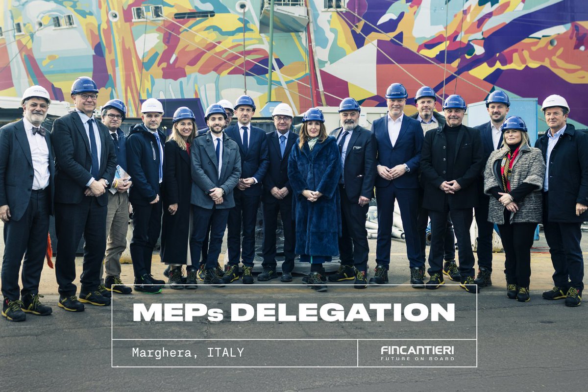 Fincantieri's tweet image. We are glad to have received the visit to our Marghera shipyard by a delegation of MEPs from the European Parliament's Committee on Industry, Research, and Energy (ITRE), led by Chair Borys #Budka. The delegation was welcomed by the shipyard Director, Marco #Lunardi, with