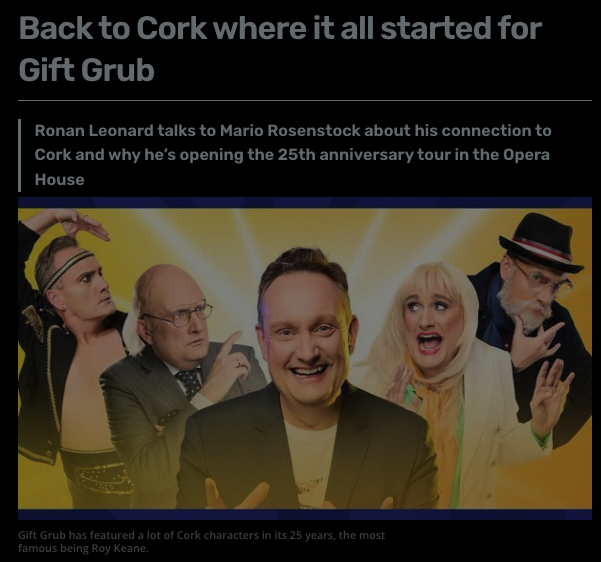 ronanfromcork's tweet image. an Interview I did with @GiftGrubMario for @echolivecork ahead of his gigs in @CorkOperaHouse - he's here this Fri 28 Feb and Sat 1 March.
A tour that bridges TWO whole months -> bit.ly/GiftGrubCOH