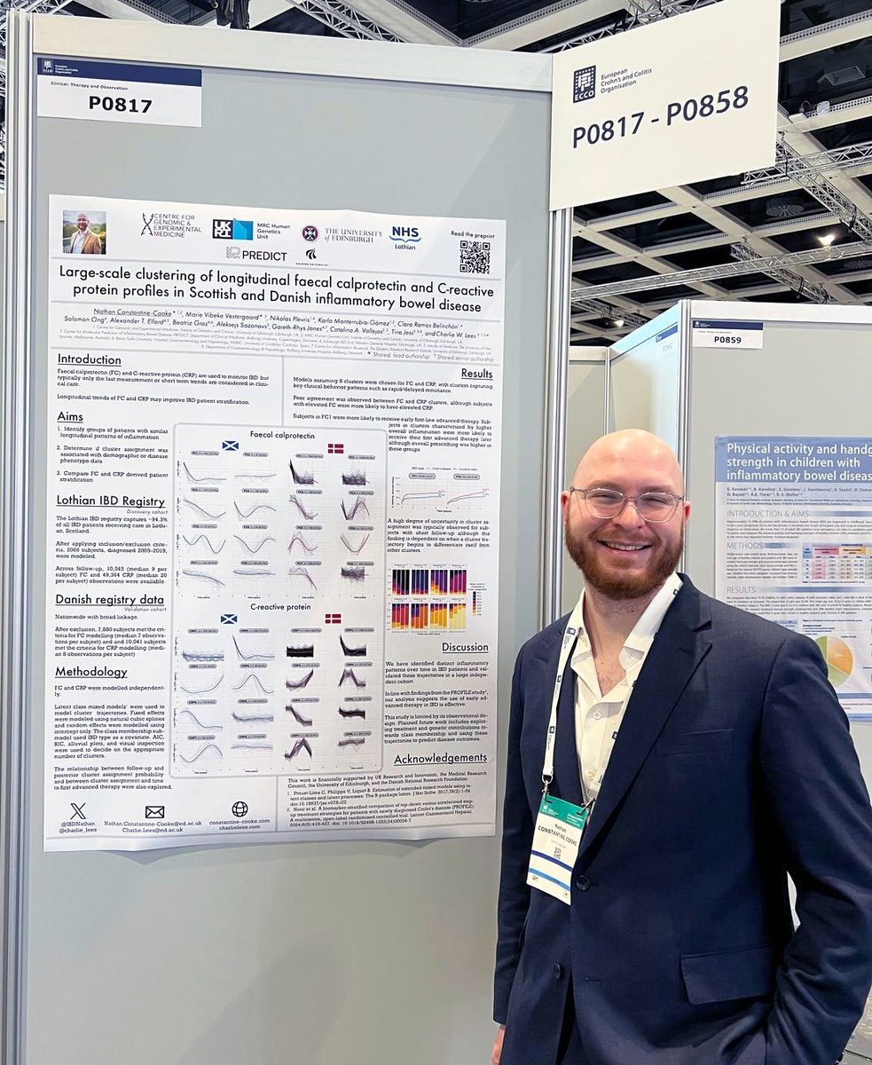 Nathan Constantine-Cooke (@ibdnathan) on Twitter photo It was a pleasure to present our collaboration with <a href="/PREDICTIBD/">PREDICT IBD</a> at #ECCO2025 last week. We demonstrate subgroups of IBD patients can be characterised by distinct FC and CRP profiles, validated independently in 🇩🇰. The preprint is available here: doi.org/10.1101/2024.1… It was a pleasure to present our collaboration with <a href="/PREDICTIBD/">PREDICT IBD</a> at #ECCO2025 last week. We demonstrate subgroups of IBD patients can be characterised by distinct FC and CRP profiles, validated independently in 🇩🇰. The preprint is available here: doi.org/10.1101/2024.1…