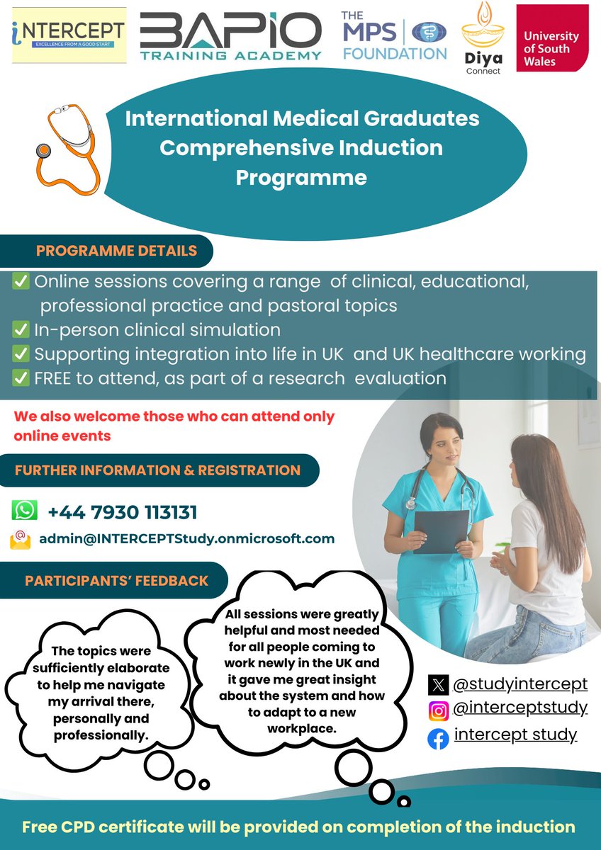 🌟 Calling all International Medical Graduates (IMGs)!
Want a smooth transition into UK medical practice? Join our FREE comprehensive IMG Induction Programme designed specifically for you!
Limited spots available! 🏥✨
WhatsApp for more info!
#IMGsuccess #NHScareers #UKdoctors"