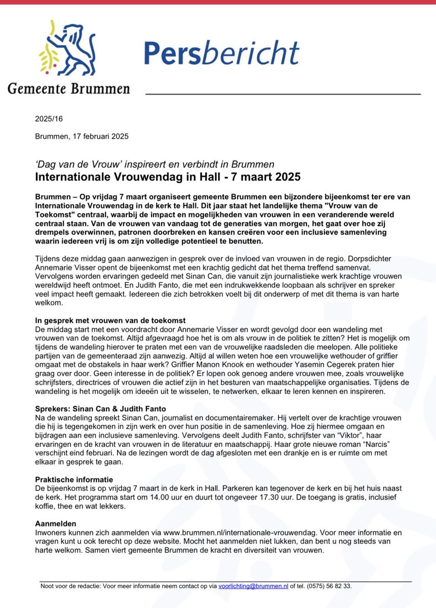 Programma Internationale Vrouwendag in Brummen👇🏽 #internationalevrouwendag