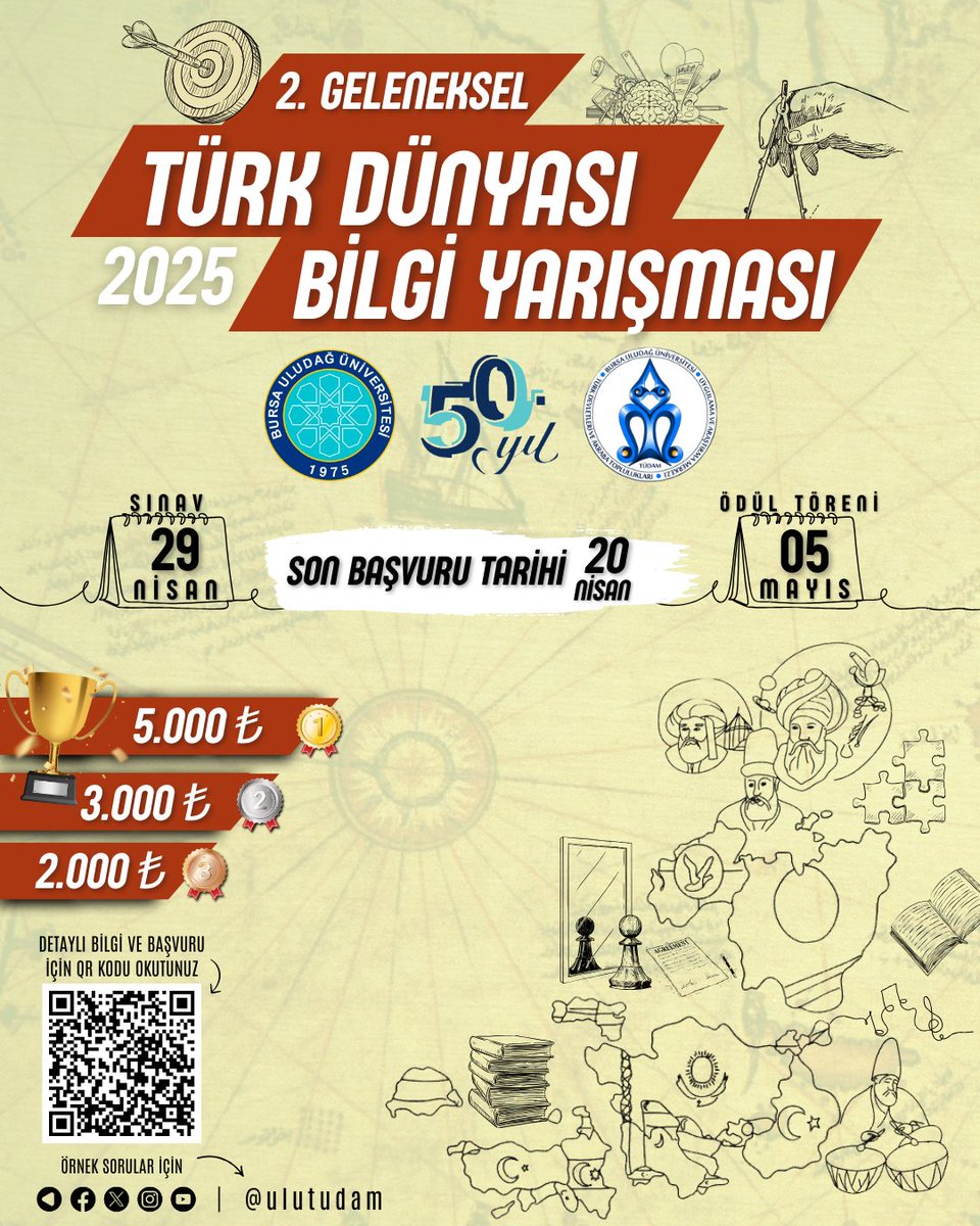 TÜDAM olarak 2. Türk Dünyası Bilgi Yarışması ile karşınızdayız! 🤗
Bu yarışma tam size göre! 🎯 👌 
Katılım ücretsizdir ve kontenjanla sınırlıdır ⏰️
Yarışma detaylarını öğrenmek ve başvuru yapmak için instagram hikaye ve öne çıkanlara bekliyoruz📚👀
Acele edin! 🏃‍♂️‍➡️🏃‍♀️‍➡️