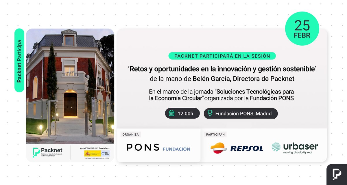 Packnet_'s tweet image. 📍En breves minutos comenzará la Mesa Redonda en la que participamos junto a @Repsol y @urbaser_ :

➡️ 'Retos y oportunidades en la innovación y gestión sostenible', organizada por @FUNDACIONPONS 

🌐 Más info: packnet.es/evento/packnet…

#PacknetParticipa #Sostenibilidad