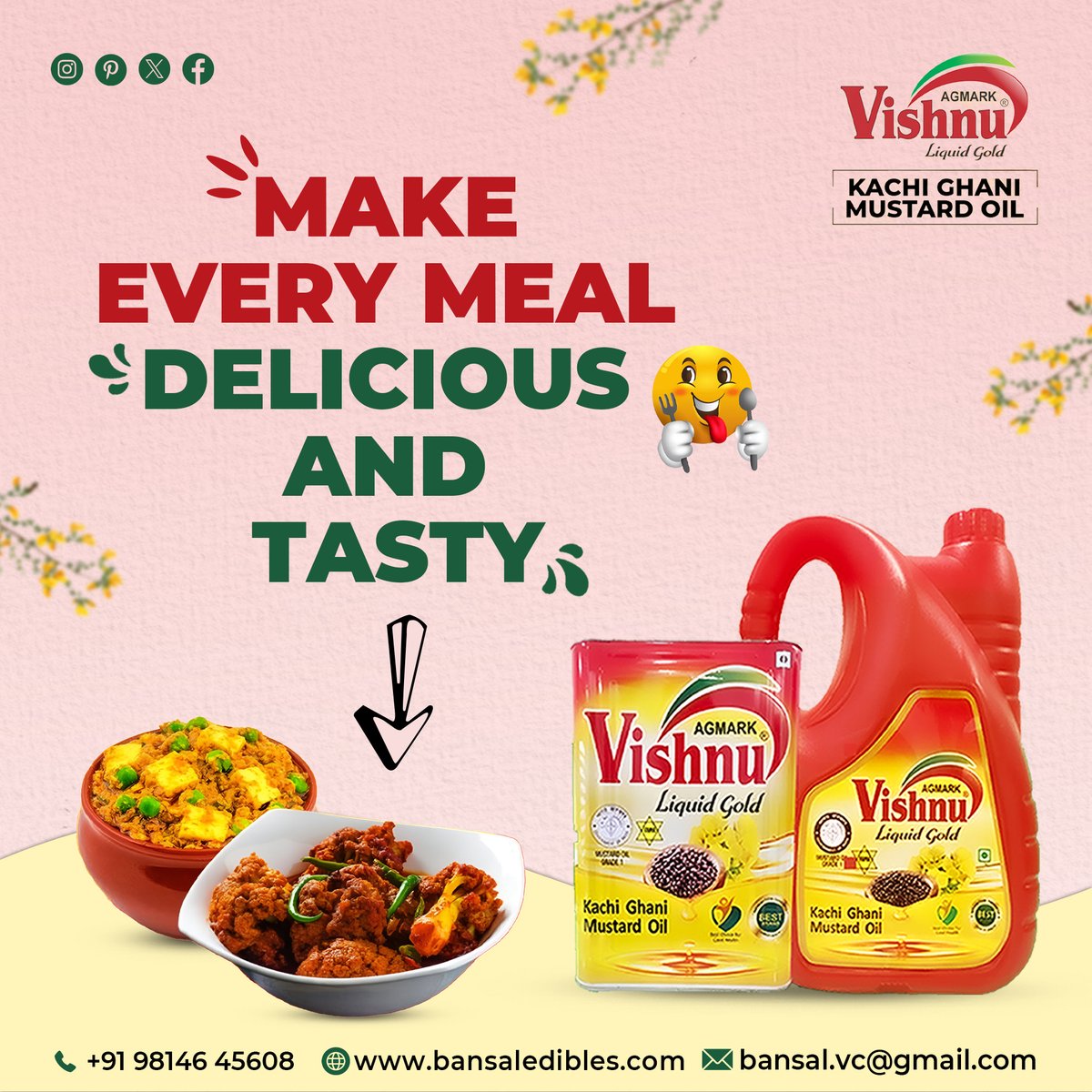 VishnuOils98's tweet image. Make Every Meal Delicious And Tasty!

📍 Location: 149 Industrial, Focal Point, Batala (Punjab) 143505
📞 Contact: +91 98146 45608
📩 Email: bansal.vc@gmail.com

#VishnuOil #EveryMeal #KachiGhaniMustardOil #Delicious #Taste #Cookingoil #Viral
