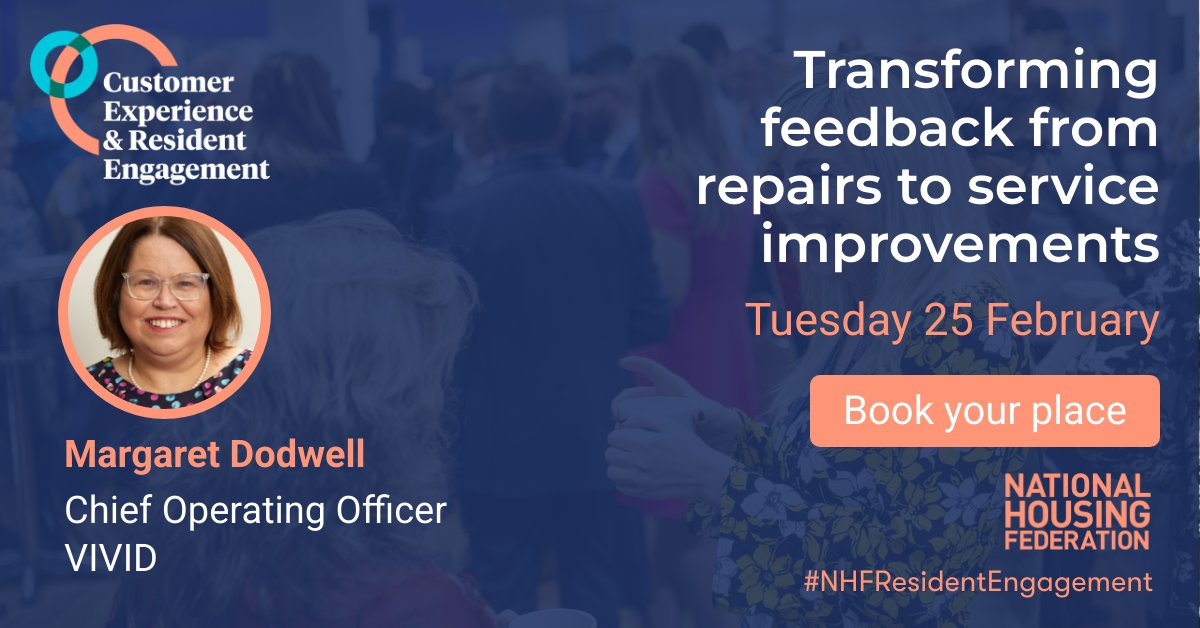 Our Chief Operating Officer, Margret Dodwell, is speaking today at the <a href="/natfednews/">National Housing Federation</a>  Customer Experience and Customer Engagement conference! 🎤✨  She’ll be sharing insights on transforming feedback from repairs into service improvements
#NHFResidentEngagement