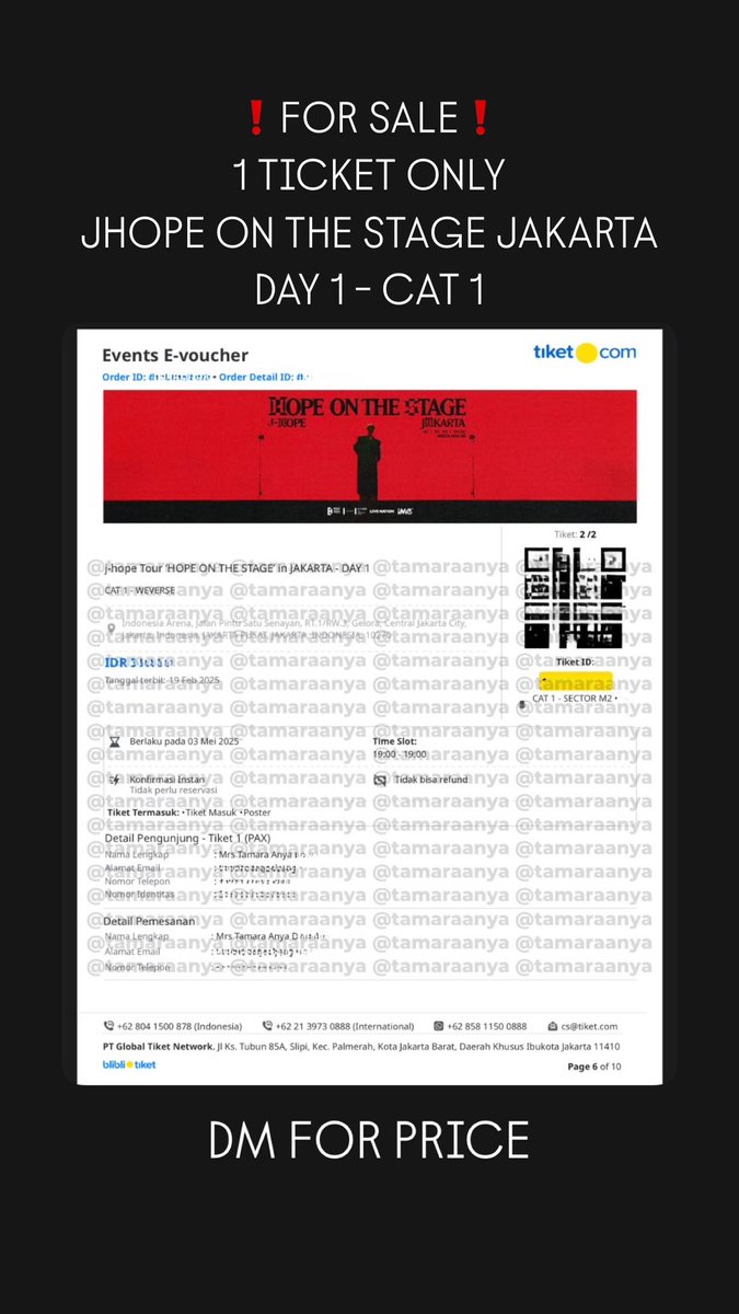 tamara_anya's tweet photo. WTS
#JHOPE_TOUR JAKARTA
DAY 1 - CAT 1
1 TICKET ONLY ❗️

💜 TRUSTED💜 
💜Original price
💜 dibantu tukar wristband
💜 langsung ketemu di venue hari H
DM my IG @tamaraanya 

#tiketkonser #jhopejakarta #konserjakarta #tiketjhope https://t.co/NULAenkI7Y