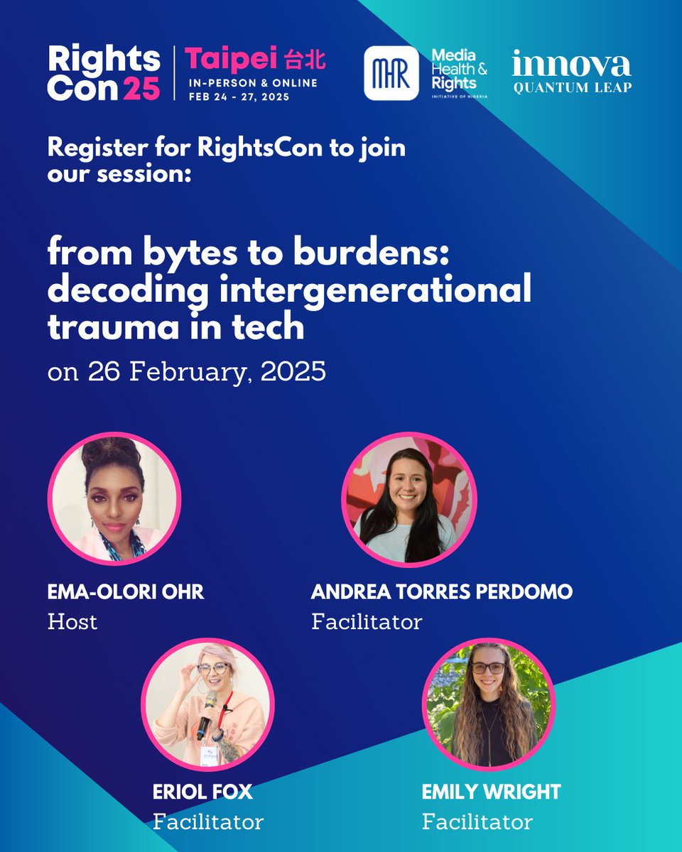 Superbloom Senior Designer, Researcher &amp; Product Manager, <a href="/EriolDoesDesign/">@erioldoesdesign@hachyderm.io</a>, is co-facilitating a workshop at <a href="/rightscon/">RightsCon</a>: "From Bytes to Burdens: Decoding Intergenerational Trauma in Tech," w Ema-Olori Ohr, Andrea Torres + Emily Wright.

Don’t miss it!

🗓️ Feb 26
🕓 6-7AM Taipei