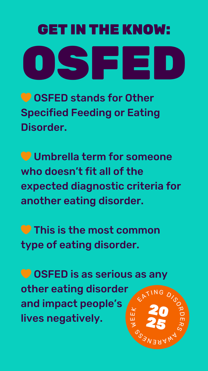 beatED's tweet photo. Each day this week, we'll be highlighting a type of eating disorder - today we're talking about OSFED. If you recognise these signs in yourself, or someone you love, contact our Helpline today 💜 https://t.co/W9IPyIn5NW