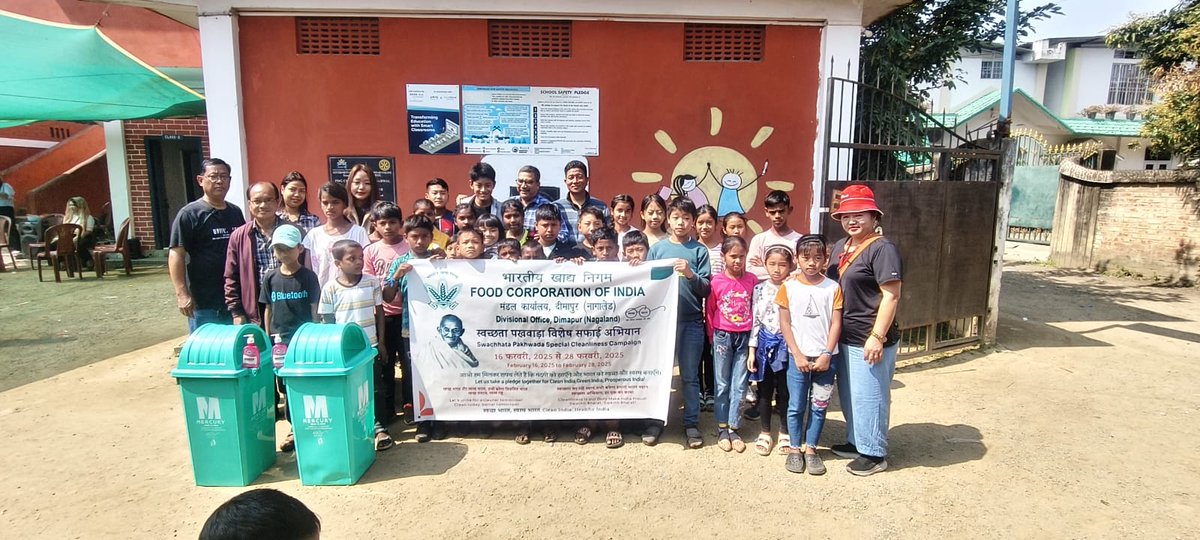 An awareness camp on Cleanliness was organised at Govt. Middle School, Burma camp, Dimapur, Nagaland on 25.02.25 by FCI DO Dimapur Nagaland region, as a part of the Swachhta Pakhwada  campaign 2025. #swachhbharat #Swachhatapakhwada2025 #SwachhataHiSeva