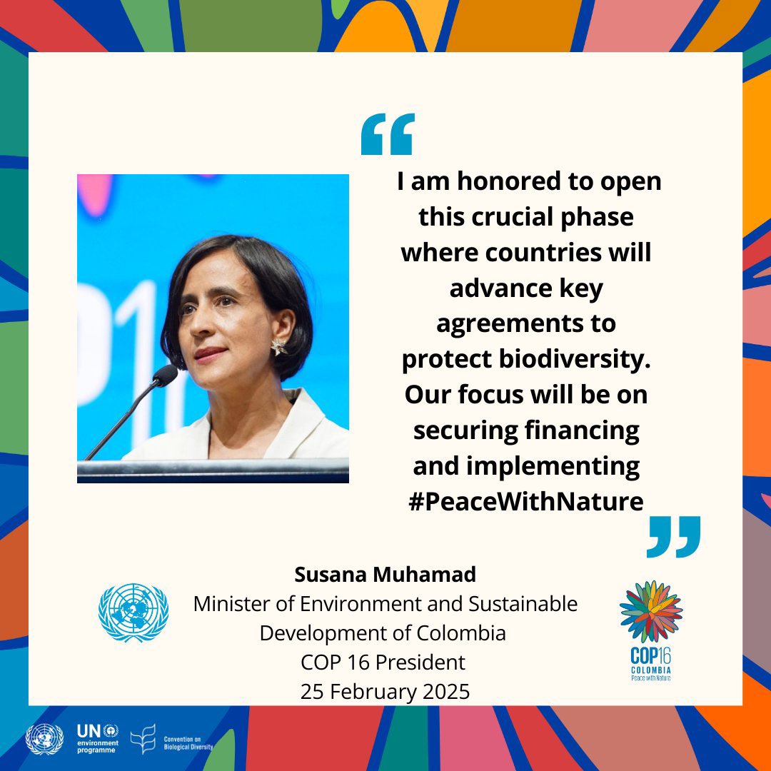 📢 #AEstaHora, la ministra y presidenta de la #COP16, @SusanaMuhamad, destaca la urgencia de avanzar en acuerdos clave para la biodiversidad en la plenaria de Roma. 🌍✨

📺 Sigue la transmisión en vivo: webtv.un.org/en/asset/k14/k…

#COP16Resumed 
#PeaceWithNature