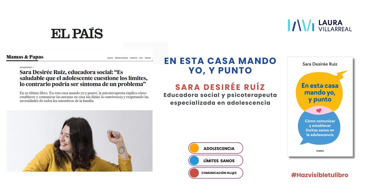 🎤 “Es saludable que el adolescente cuestione los límites, lo contrario podría ser síntoma de un problema” <a href="/SaraDesireeRuiz/">Sara Desirée Ruiz</a> <a href="/el_pais/">EL PAÍS</a> <a href="/penguinlibros/">Penguin España 🐧📚</a> tinyurl.com/yakxcht6
#adolescencia #educacion #libro #hazvisibletulibro