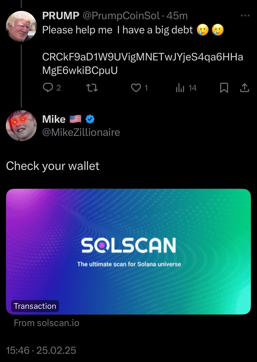 As promised.  

Sent $1000 to this guy 🫡 

I’ll send $2500 to one random person. Just drop your $SOL address and follow me so I can DM you. ❤️