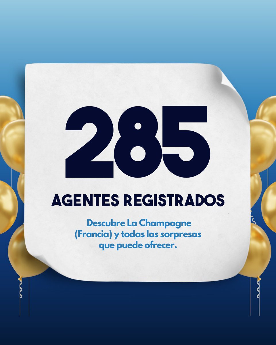 285 Agentes de Viajes registrados en el Webinar: Descubre La Champagne (Francia) y todas las sorpresas que puede ofrecer.

¡Muchas gracias a todos los Agentes de Viajes participantes!

Aquí podéis informaros acerca de los próximos webinars:
bookingfax.com/webinars