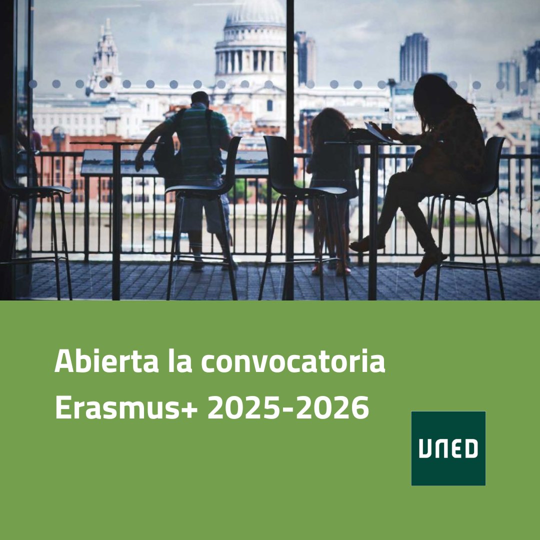 🌍🎓 ¡Abierta la convocatoria Erasmus+ 2025-2026 para estudiantes de la UNED!

✈️ Si eres estudiante de Grado, Máster o Doctorado, esta es tu oportunidad para cursar estudios en universidades europeas con reconocimiento de créditos en la UNED.