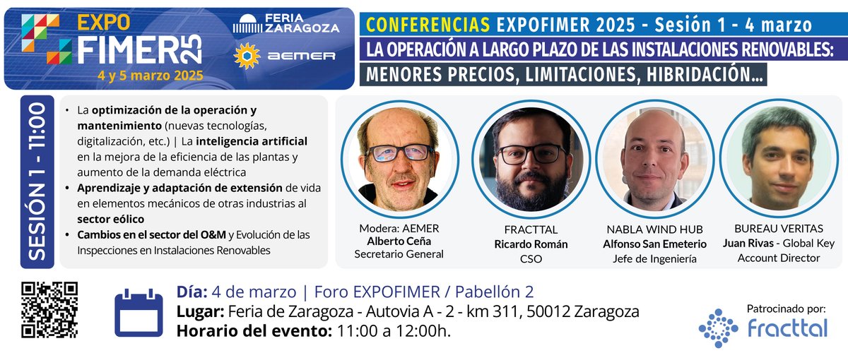 EXPOFIMER 2025 (@expofimer) on Twitter photo Sesión 1 de las Conferencias Expofimer 2025 - La operación a largo plazo de las instalaciones renovables. Te esperamos en Zaragoza los días 4 y 5 de marzo. Reserva la fecha!
<a href="/fracttal/">Fracttal | CMMS | IOT | AI</a>
<a href="/NablaWind/">nabla wind hub</a>
#OyMRenovables
<a href="/expofimer/">EXPOFIMER 2025</a>
#EXPOFIMER #mantenimientorenovables #renovables Sesión 1 de las Conferencias Expofimer 2025 - La operación a largo plazo de las instalaciones renovables. Te esperamos en Zaragoza los días 4 y 5 de marzo. Reserva la fecha!
<a href="/fracttal/">Fracttal | CMMS | IOT | AI</a>
<a href="/NablaWind/">nabla wind hub</a>
#OyMRenovables
<a href="/expofimer/">EXPOFIMER 2025</a>
#EXPOFIMER #mantenimientorenovables #renovables