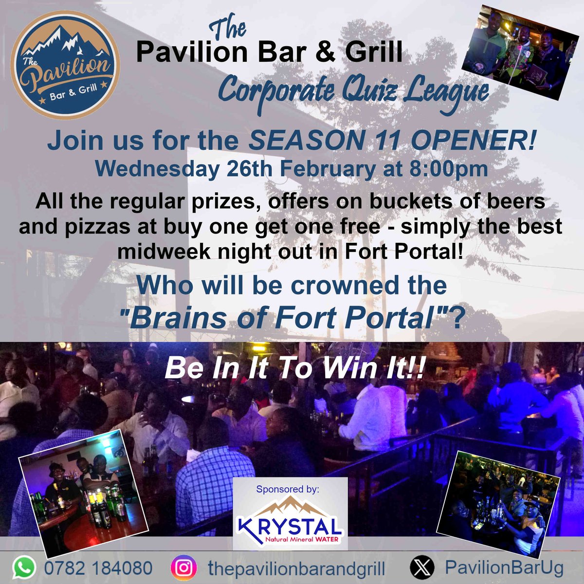 We're back to League action this week!
Can Beer Money defend their Season 10 title?
Can Elites go one better?
Can the 'Manchester City of Fort Portal quizzing' Village Idiots get back to title-winning ways?
See you here

#midweeknightout #quiztime #brainsoffortportal
