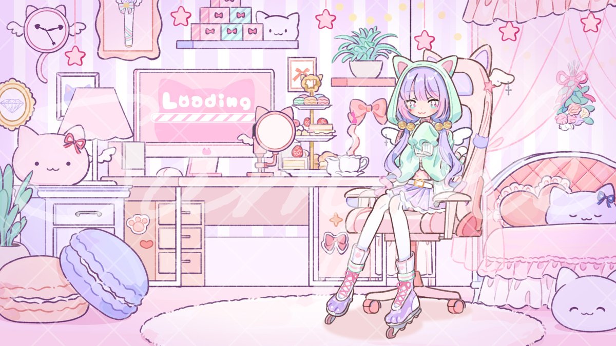にゃんだ･ねむりめ様 <a href="/nyan_nemurime/">にゃんだ･ねむりめ🛼🪽@新人VTuber</a> の配信待機アニメを担当しました。
配信で動いているところも是非ご覧ください🎀よろしくお願いします