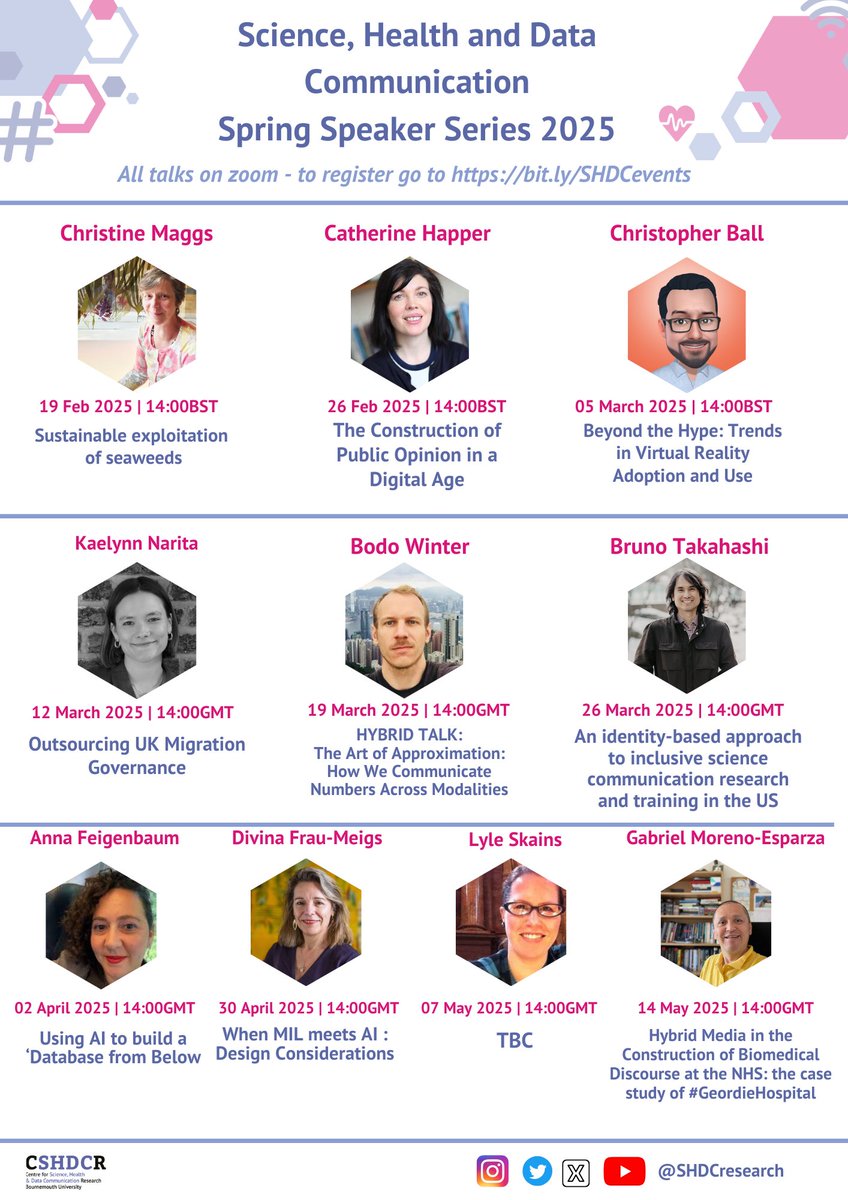 SHDCresearch's tweet image. @SHDCresearch
Spring 2025 Speaker Series has been finalised 🥳 Get your free tickets to any of this terms talks 📷 bit.ly/SHDCevents. Events are ALL Wednesday afternoon between 2:00-3:00pm UK time, Online 📷 💻