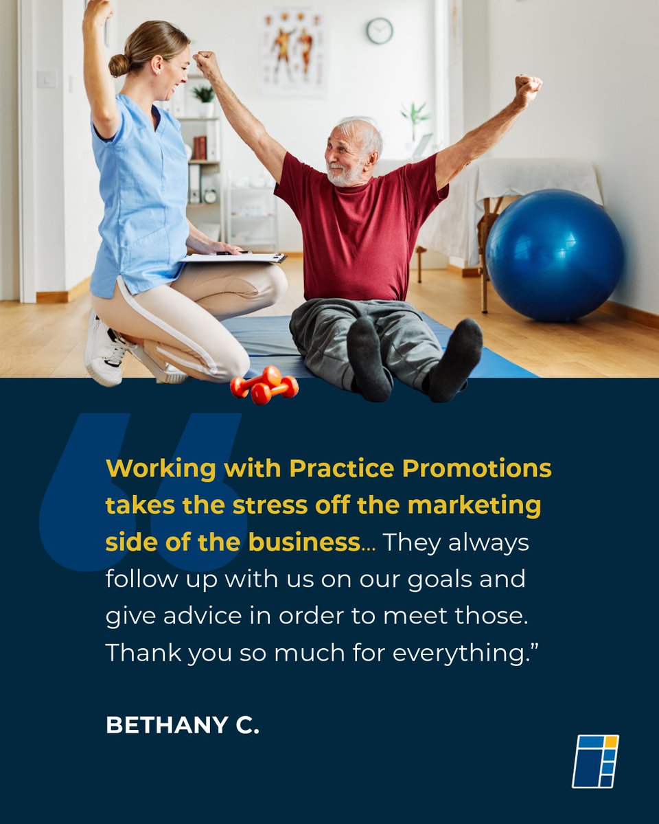 PracticePromos's tweet image. 😵‍💫 Tired of keeping up with marketing while trying to grow your practice?

We&apos;ve spent the past 14 years equipping the top PT clinics with cutting-edge marketing tools, so you can focus on doing what you do best—getting your patients back to pain-free living! 💪