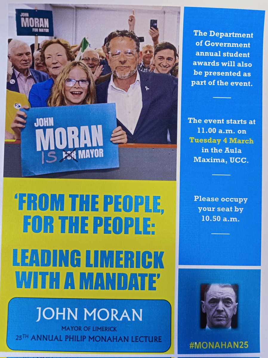 AODH QUINLIVAN ⚽️🏆 (@aodhquinlivan) on Twitter photo Excitement building as we head towards #Monahan25 next Tuesday <a href="/UCC/">UCC Ireland</a> with <a href="/moranjohna1/">John Moran, Mayor of Limerick</a>. Should Cork follow Limerick's example with a Directly Elected Mayor? <a href="/UCCResearch/">UCC Research</a> <a href="/CACSSS1/">UCC Arts, Celtic Studies and Social Sciences</a> <a href="/GovUCC/">GovPolUCC</a> <a href="/uccgovpol/">UCC Government & Politics Society</a> <a href="/corkcitycouncil/">Cork City Council</a> <a href="/HonoreKamegni/">Cllr. Honore Kamegni</a> <a href="/CitizAssembly/">The Citizens' Assembly</a> <a href="/echolivecork/">EchoLive.ie</a> <a href="/Corks96FM/">Cork's 96FM</a> <a href="/LGiU/">LGIU</a> Excitement building as we head towards #Monahan25 next Tuesday <a href="/UCC/">UCC Ireland</a> with <a href="/moranjohna1/">John Moran, Mayor of Limerick</a>. Should Cork follow Limerick's example with a Directly Elected Mayor? <a href="/UCCResearch/">UCC Research</a> <a href="/CACSSS1/">UCC Arts, Celtic Studies and Social Sciences</a> <a href="/GovUCC/">GovPolUCC</a> <a href="/uccgovpol/">UCC Government & Politics Society</a> <a href="/corkcitycouncil/">Cork City Council</a> <a href="/HonoreKamegni/">Cllr. Honore Kamegni</a> <a href="/CitizAssembly/">The Citizens' Assembly</a> <a href="/echolivecork/">EchoLive.ie</a> <a href="/Corks96FM/">Cork's 96FM</a> <a href="/LGiU/">LGIU</a>