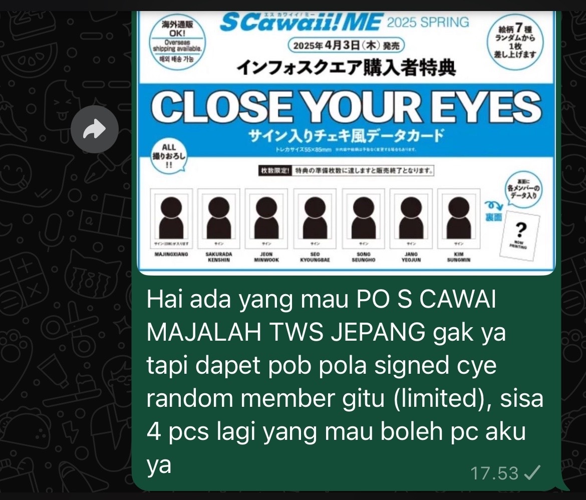 p7base's tweet photo. cye! Yuk yg mau ikut PO S CAWAI MAGAZINE COVER TWS dapet pob random pola signed member cye, yg minat boleh masuk go link nya dibawah ya https://t.co/sNx803JTjr