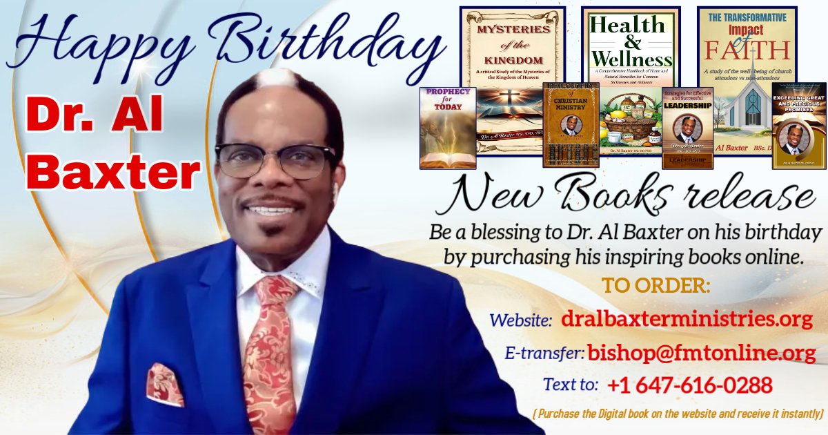 🎉
𝐂𝐞𝐥𝐞𝐛𝐫𝐚𝐭𝐞 𝐃𝐫. 𝐀𝐥 𝐁𝐚𝐱𝐭𝐞𝐫’𝐬 𝐁𝐢𝐫𝐭𝐡𝐝𝐚𝐲 &amp; 𝐁𝐨𝐨𝐤 𝐋𝐚𝐮𝐧𝐜𝐡!
📖
Join us in honoring Dr. Al Baxter on his special day! 

TO ORDER THE BOOKS, 
* PLEASE VISIT: dralbaxterministries.org/store

📚 Order today &amp; be blessed!  🎁
#HappyBirthdayDrBaxter #BookLaunch