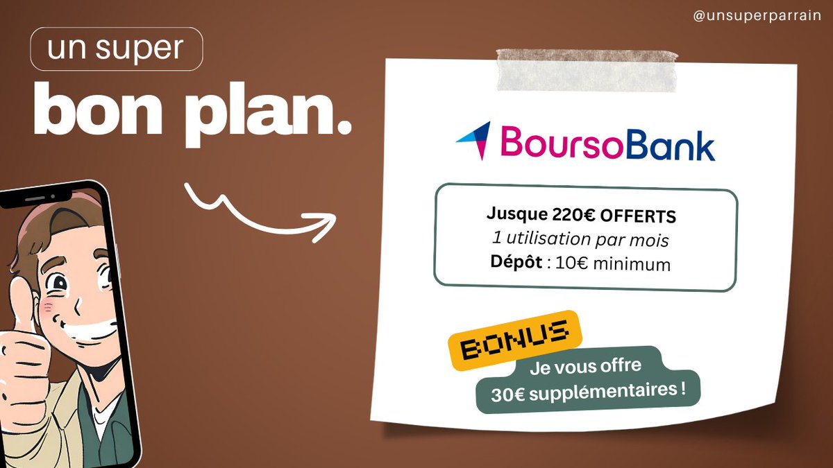 unsuperparrain's tweet photo. Tu n'as toujours pas de compte BoursoBank ?

Il est encore temps d'en ouvrir un et de récupérer jusque 220€ de prime GRATUITEMENT 🔥

➡️ En bonus, je vous offre 30€ supplémentaires ! 

🖇️https://t.co/Gv0kBBPTfc

📩 En cas de question je suis disponible en MP https://t.co/HFn9loizPg