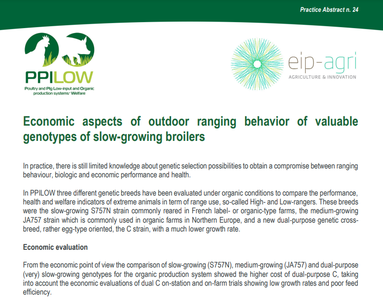 PPILOW project presents its 24th Practice Abstract (PA24):

"Economic aspects of outdoor ranging behavior of valuable
genotypes of slow-growing broilers.”🐔🌿

Read it here👉 ppilow.eu/wp-content/upl…