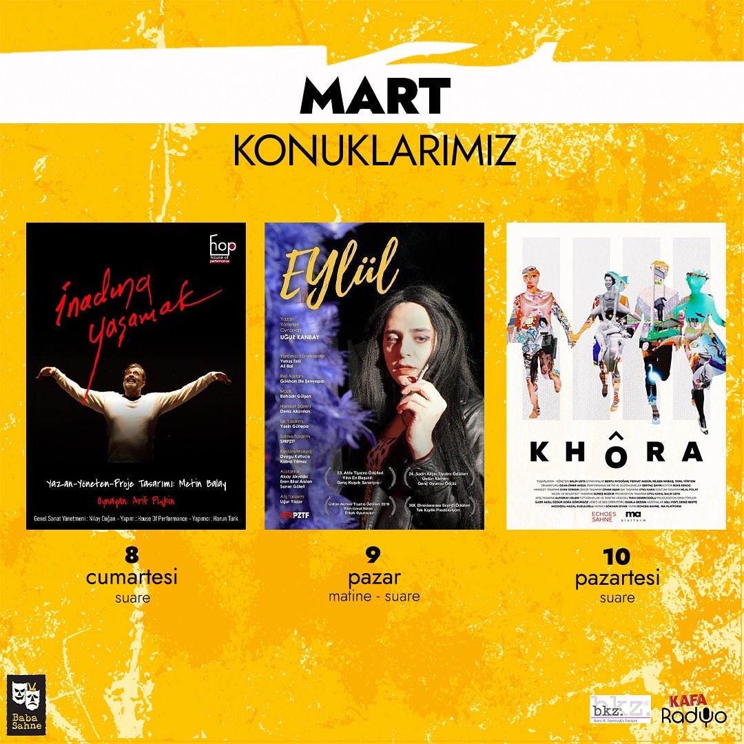 babasahne's tweet photo. MART KONUKLARIMIZ 🎭
Biletler https://t.co/gj8vaCC4ao ve gişede!
☎️ 0216 700 11 11
🔎 https://t.co/Qvf2YflkD8
#BabaSahne #BabaTakvim #MartKonuklarımız https://t.co/Q1bZxho9OM