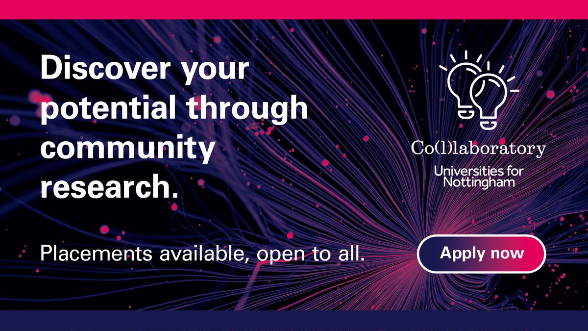 Nottingham Research (@uonresearch) on Twitter photo <a href="/UniofNottingham/">Uni of Nottingham #WeAreUoN</a> and <a href="/NottmTrentUni/">Nottingham Trent University</a> invite local residents to collaborate on real-world research through a 10-week paid placement <a href="/UfNCollab/">UfN Co(l)laboratory #UfNCollab</a>. Work alongside experts, explore community challenges and drive meaningful change.
đź“… Apply by 2 March 2025
đź”—bit.ly/3EF87z0 <a href="/UniofNottingham/">Uni of Nottingham #WeAreUoN</a> and <a href="/NottmTrentUni/">Nottingham Trent University</a> invite local residents to collaborate on real-world research through a 10-week paid placement <a href="/UfNCollab/">UfN Co(l)laboratory #UfNCollab</a>. Work alongside experts, explore community challenges and drive meaningful change.
đź“… Apply by 2 March 2025
đź”—bit.ly/3EF87z0