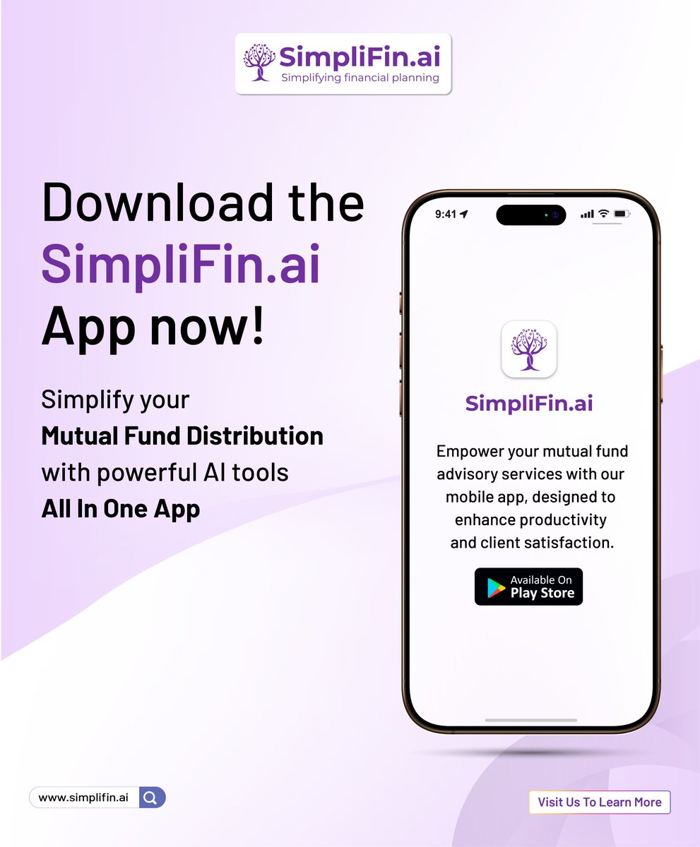 SimplifinAi's tweet photo. Boost your mutual fund business with https://t.co/c0IcmmwJFz! Streamline operations, enhance productivity & scale effortlessly. Join https://t.co/c0IcmmwJFz now and grow your business smarter.
Website: https://t.co/jpo5oTEabQ
Download Link: https://t.co/PMRmtvaBG0
#SimpliFinAI https://t.co/mGVZg8piIK