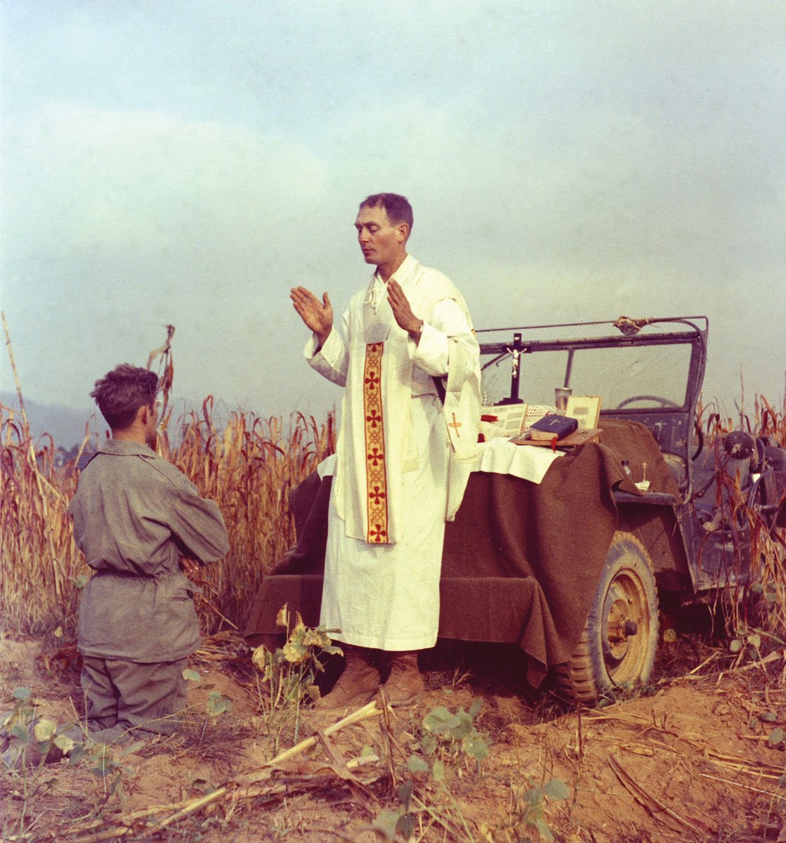 CatholicNewsSvc's tweet photo. From the hospital, #PopeFrancis issues decrees on  sainthood causes and recognizes U.S. Father Emil J. Kapaun's "offer of life" -- a category similar to martyrdom. 

The Kansas-born priest died in a prisoner of war camp in North Korea in 1951.

(📸CNS/courtesy Raymond Skeehan) https://t.co/IsJzhcofbM