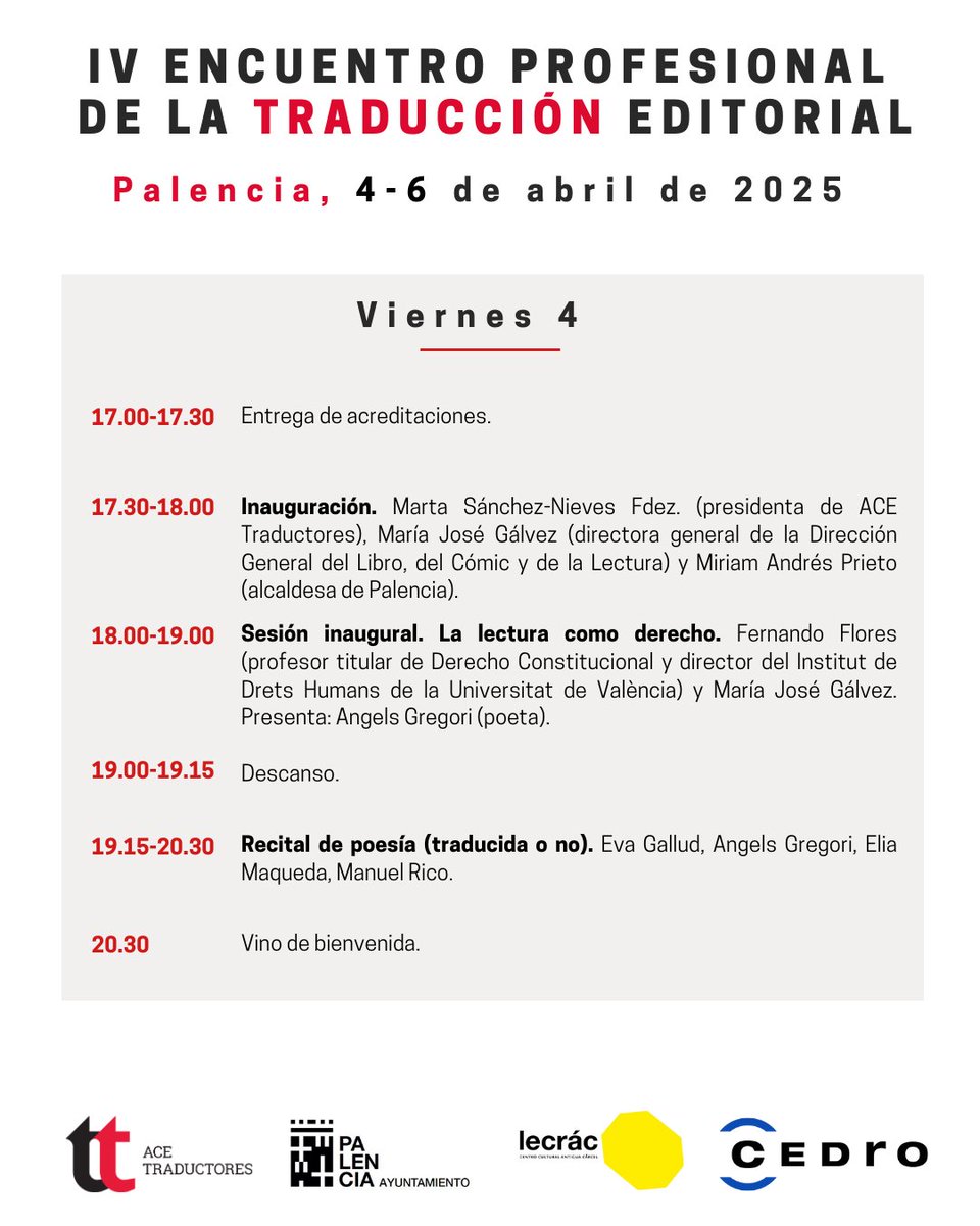 acetraductores's tweet photo. Quedan pocos días para poder inscribirse en nuestro Encuentro Profesional de la Traducción Editorial con la cuota rebajada. ¡Tenéis hasta el 4 de marzo!
#EncuentrosACETraductores #EPT4 @cedroenlinea @LecracPalencia
https://t.co/OGAG2o8zGz https://t.co/DiUVZe9q0N