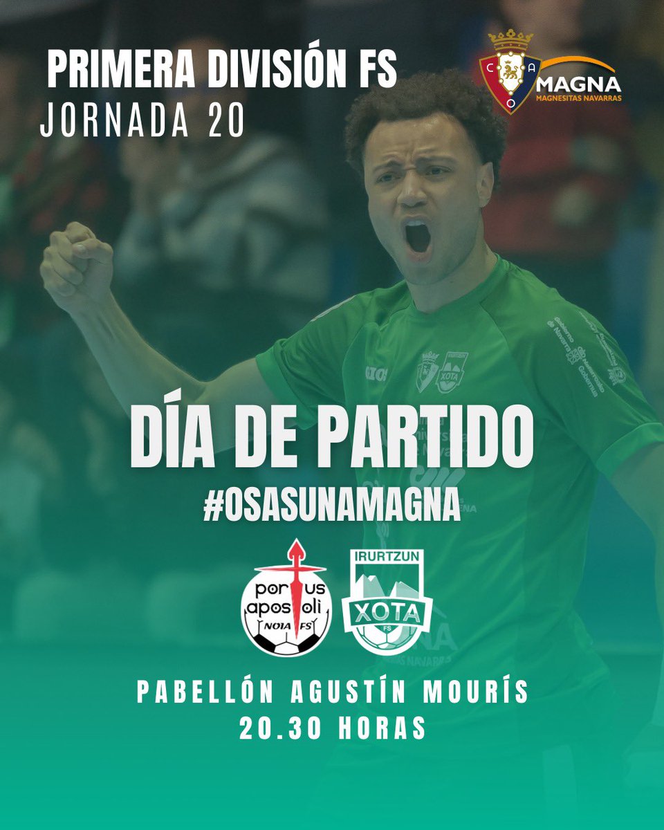 OSASUNA MAGNA (@cdxota) on Twitter photo โฝ๏ธ ยกDรญa de partido! ยกDรญa de #OsasunaMagna!
Jugamos esta noche ๐ <a href="/NoiaFutbolSala/">Noia Portus Apostoli FS ๐ค</a>
๐ฃ 20.30 horas
๐๏ธ Pabellรณn Agustin Mourรญs
๐ #SomosVerdes โฝ๏ธ ยกDรญa de partido! ยกDรญa de #OsasunaMagna!
Jugamos esta noche ๐ <a href="/NoiaFutbolSala/">Noia Portus Apostoli FS ๐ค</a>
๐ฃ 20.30 horas
๐๏ธ Pabellรณn Agustin Mourรญs
๐ #SomosVerdes