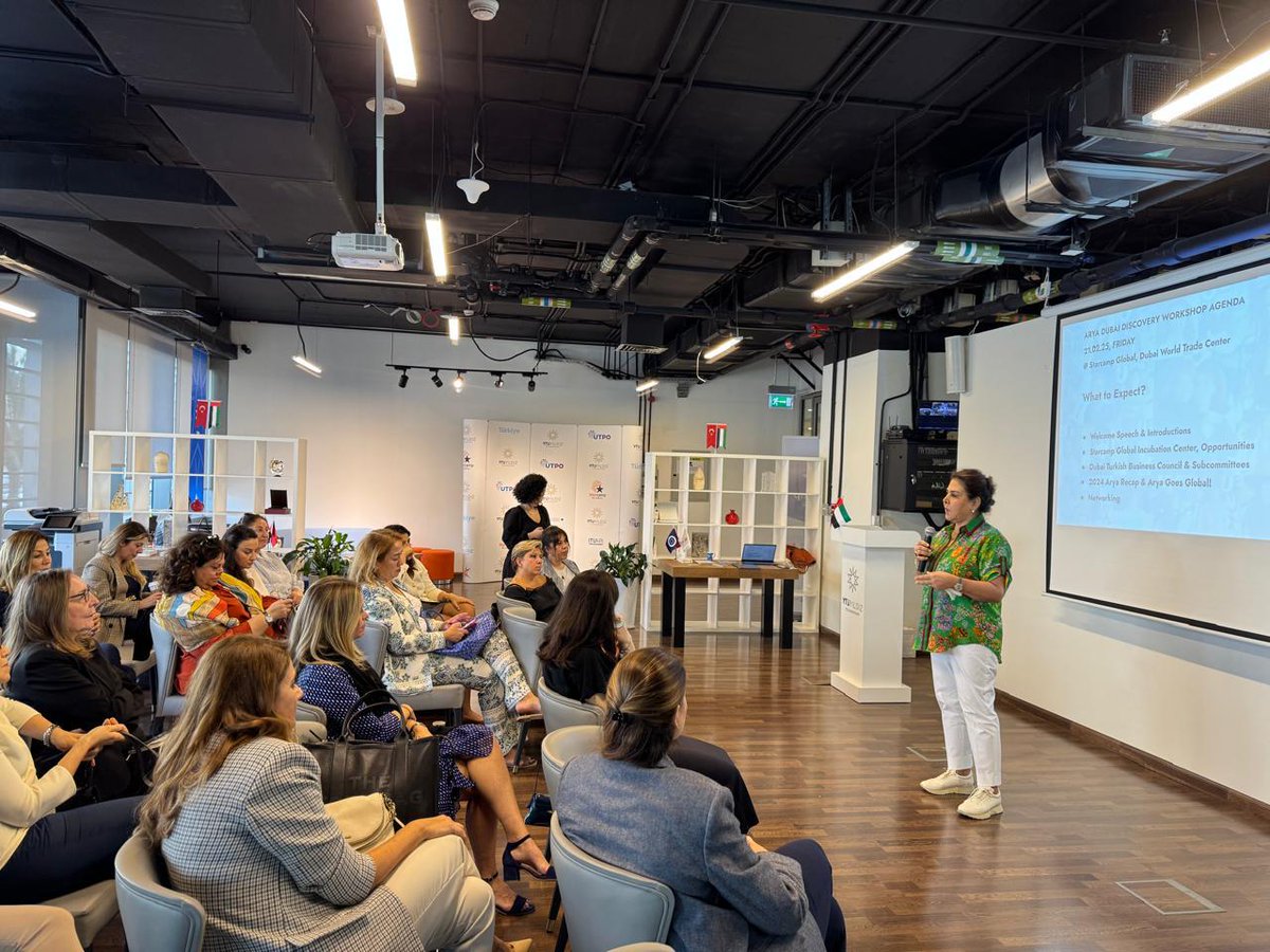 yildizteknopark's tweet photo. YTÜ Yıldız Teknopark Dubai ofisimizde Starcamp Global ev sahipliğinde kadın girişimcilerimiz yıldız gibi parladı.

“Arya Women Investment Forum” etkinliğinde, Dubai Başkonsolosu Onur Saylan, Ticaret Ataşesi Ersoy Erbay, TBC Başkanı Kanat Kutluk, Arya Kurucu Ortağı Münteha Adalı ve Dubai Chapter Lideri Cansen Ergun, Arya İstanbul��un güçlü ekibiyle bir araya geldik.

Dubai ve Kuzey Emirlikler’deki yatırım ve iş fırsatlarını değerlendirdik, stratejik iş birliklerini ele alarak sektörün önde gelen isimleriyle görüşmeler yaptık.

Birlikte daha güçlü iş birliklerine imza atmaya devam edeceğiz.

#YTÜYıldızTeknopark #StarcampGlobal