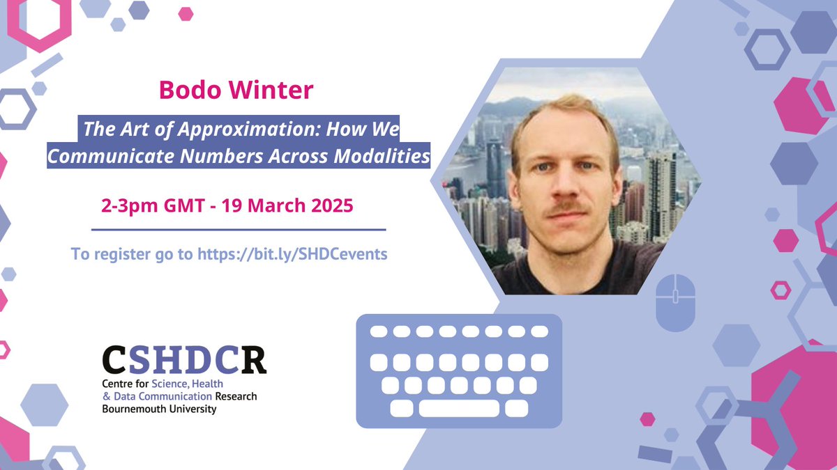 SHDC Research (@shdcresearch) on Twitter photo Join us to hear <a href="/BodoWinter/">Bodo Winter</a> talk about The Art of Approximation: How We Communicate Numbers Across Modalities next Wednesday 19 March ➡️ free tickets bit.ly/SHDCevents Join us to hear <a href="/BodoWinter/">Bodo Winter</a> talk about The Art of Approximation: How We Communicate Numbers Across Modalities next Wednesday 19 March ➡️ free tickets bit.ly/SHDCevents