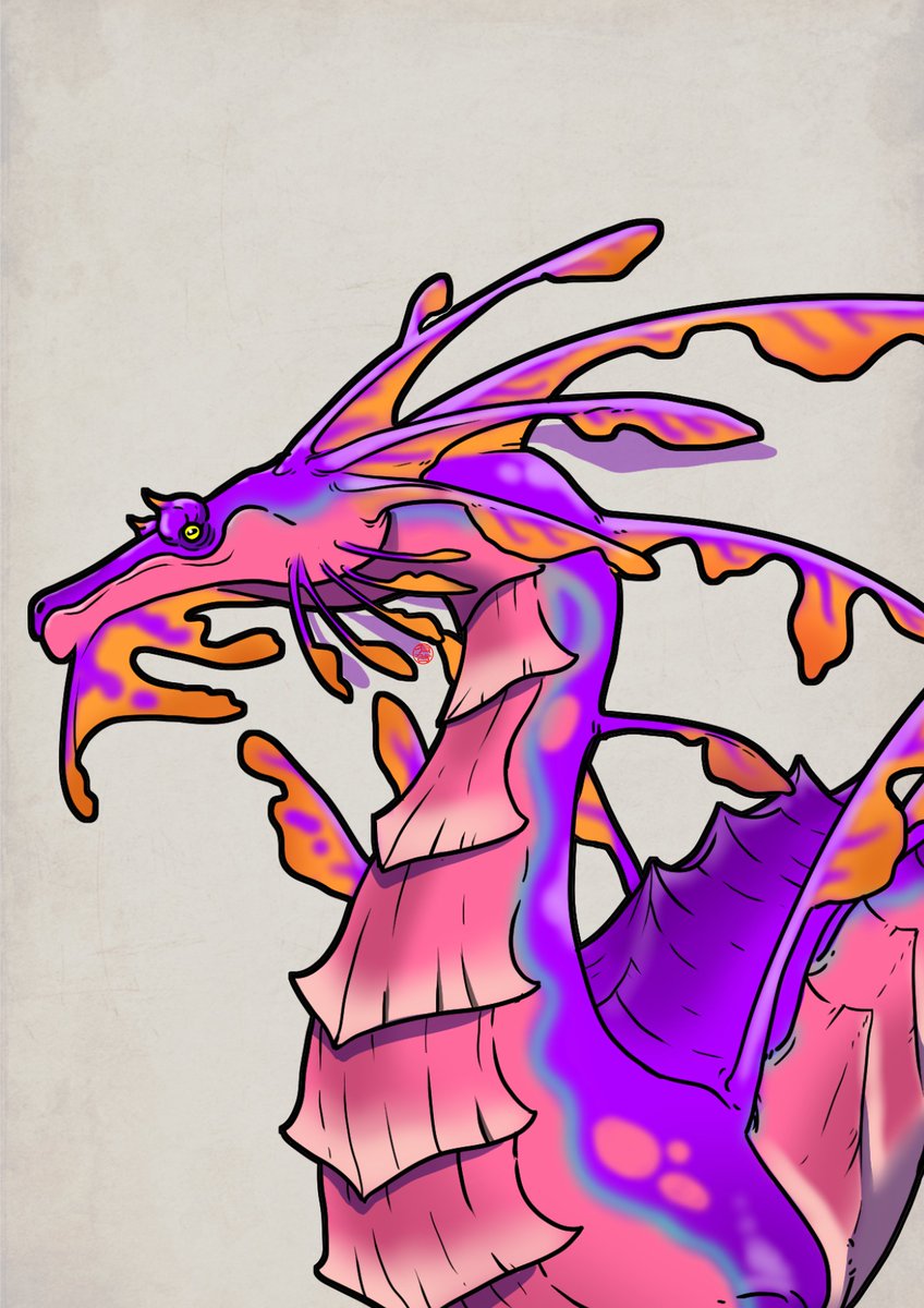arugaperbawa's tweet photo. SOUTHERN CORAL DRAGON Living in warm waters, this type of dragon tends to be calm and non-aggresive but chooses to avoid humans. Each individual has different colors and patterns, with males having more vibrant colors compared to females 

#Dragon #Art #Fantasy https://t.co/IKtONY21XQ
