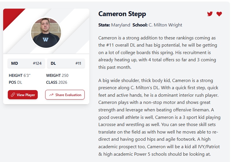 Cameron Stepp (@cameronstepp2) on Twitter photo Thanks <a href="/tdhald/">Todd Haldis</a> and <a href="/PrepRedzoneMD/">Prep Redzone Maryland</a> for the write up. <a href="/FTRreport/">Fast Track Recruits</a> <a href="/CMW_Football1/">C Milton Wright Football</a> <a href="/CoachHansrote/">Bryan Hansrote</a> <a href="/coachmatlack_c/">Chris Matlack</a> Thanks <a href="/tdhald/">Todd Haldis</a> and <a href="/PrepRedzoneMD/">Prep Redzone Maryland</a> for the write up. <a href="/FTRreport/">Fast Track Recruits</a> <a href="/CMW_Football1/">C Milton Wright Football</a> <a href="/CoachHansrote/">Bryan Hansrote</a> <a href="/coachmatlack_c/">Chris Matlack</a>