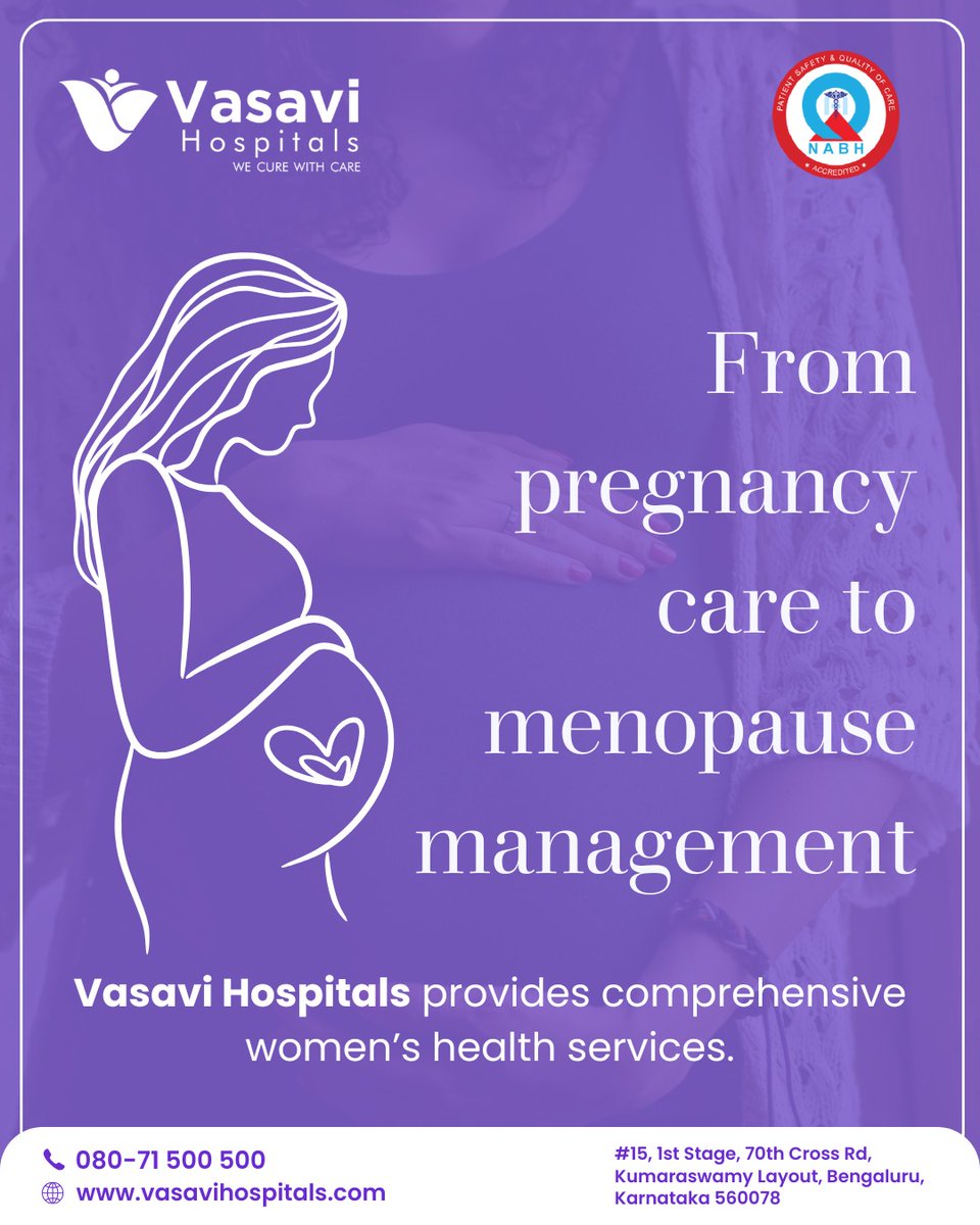 vasavihospitals's tweet photo. Comprehensive Care for Women at Every Stage!
From pregnancy care to menopause management, Vasavi Hospitals offers a wide range of womenโs health services to support you through every phase of your life.
#WomensHealth #PregnancyCare #MenopauseManagement #ComprehensiveCare https://t.co/CQc81LUmyc