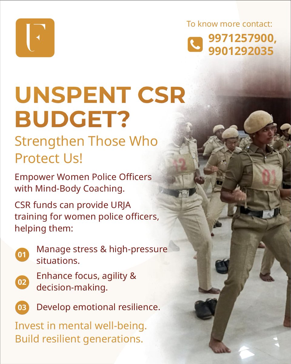 ufaslive's tweet photo. Unspent CSR budget? Make it count! 

Support women police officers with URJA’s Mind-Body Coaching to build resilience, focus &amp; stress management.

#itsurjatime #urja #urjaacademy #lifestylecoaching #certifiedcoach #wellness #issa #urjainside #ufas #testimonial #stress https://t.co/40r2VM3ONX