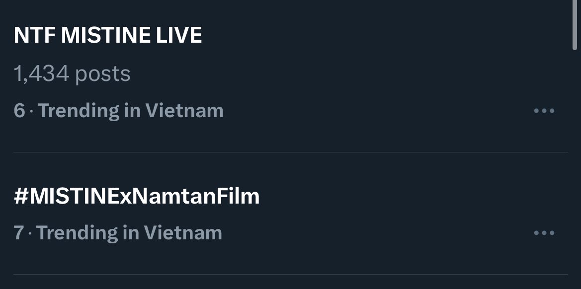GOT IN TOP 6-7 IN VIETNAM!!! LETS BRING THIS UP!!!! YOHOO

if you see this post, REPLY WITH A TAG “HAPPY TUESDAY YALL!!”

NTF MISTINE LIVE

#MISTINExNamtanFilm