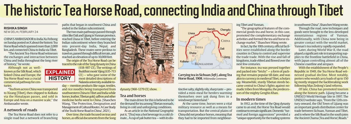 imRavikantYadav's tweet image. 'The historic Tea Horse Road, connecting India and China through Tibet'

:Details by Ms Rishika Singh
@RishikaS_ 

#TeaHorseRoad #ancient #TradeRoute 
#Tea #horse 
#India #China #Tibet #Lijiang 
#History 

#UPSC 

Source: IE